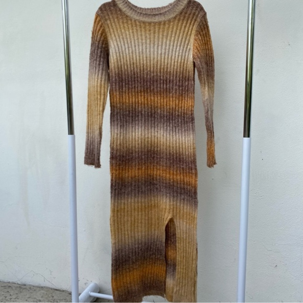Heartloom Tan & Brown Ombre Midi Sweater Dress Size Medium